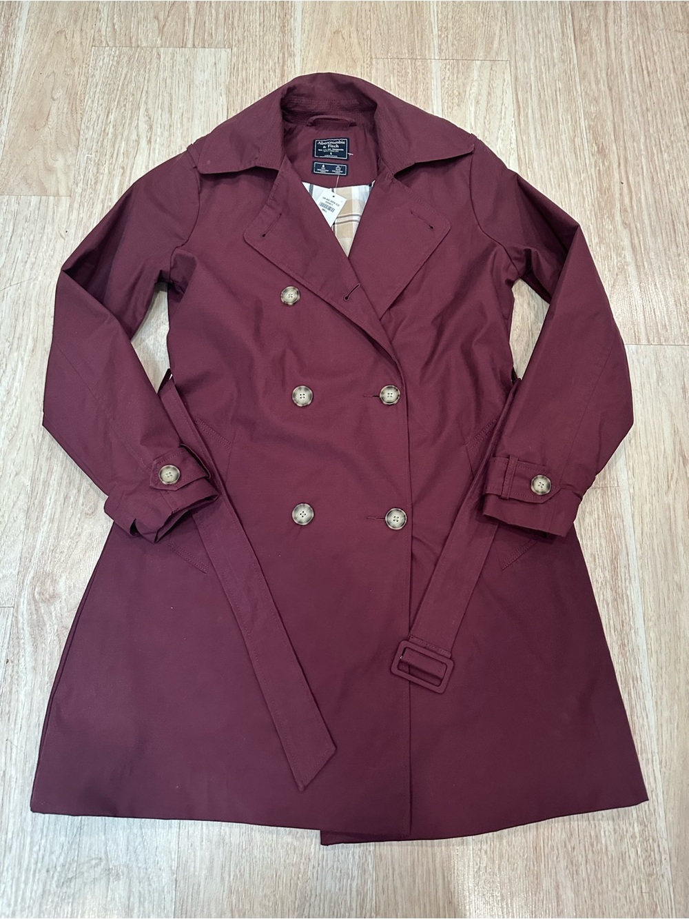 Abercrombie & Fitch Double-Breasted Maroon Trench Coat Size Small new